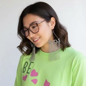 Silver and Love Dangle Earrings